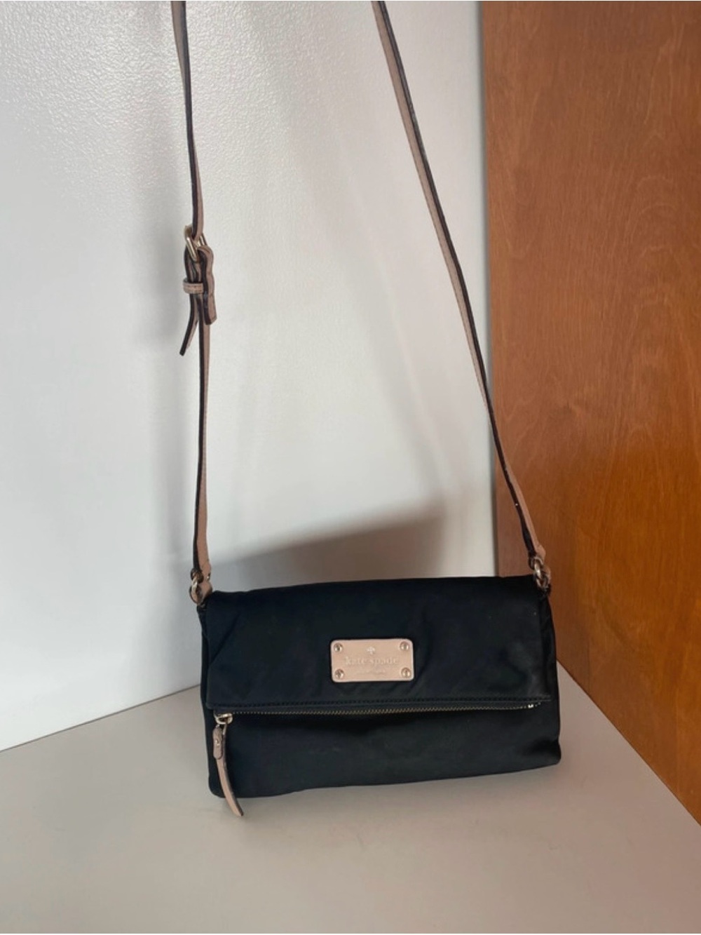 Kate Spade Nylon Black Crossbody with Tan Adjustable Strap